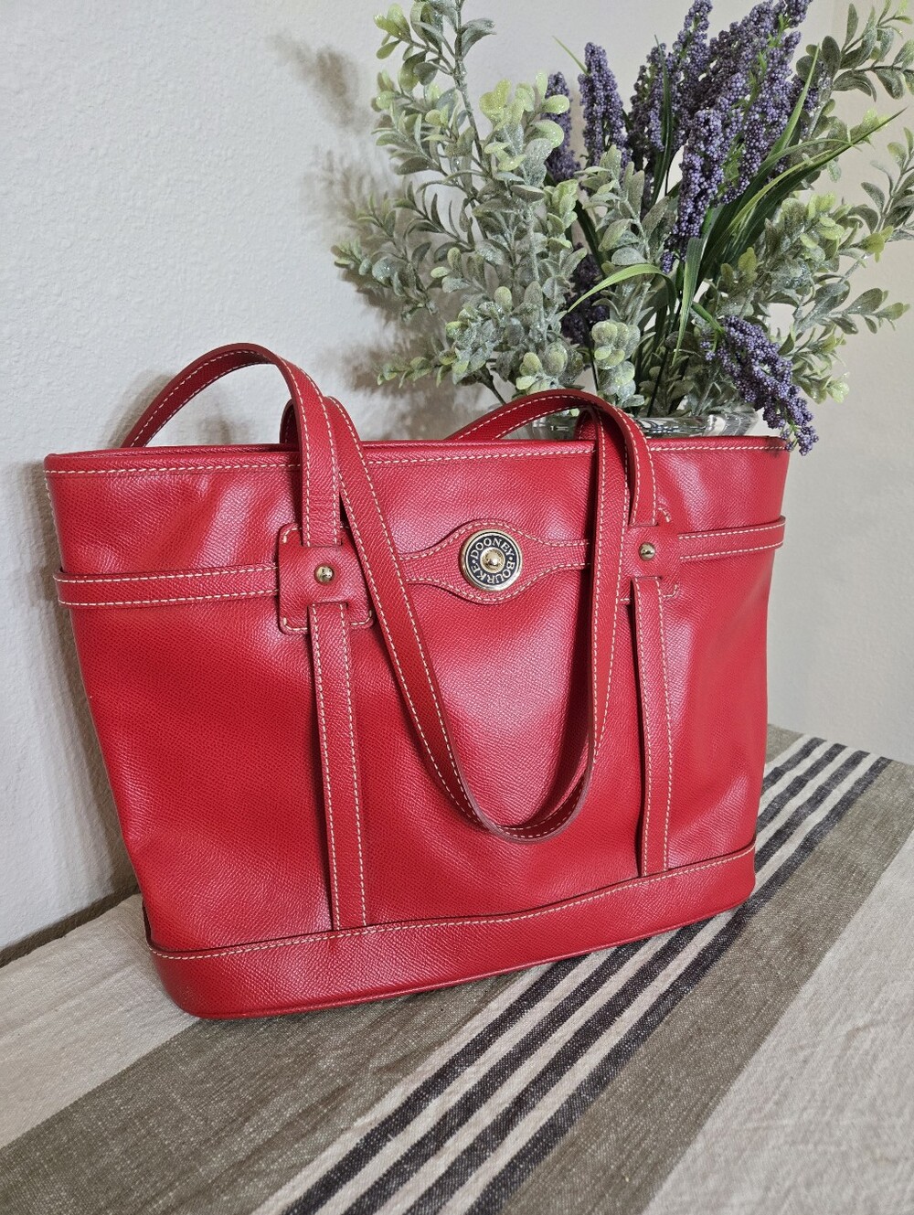 Dooney & Bourke Davis Logo Red Leather Tote Bag